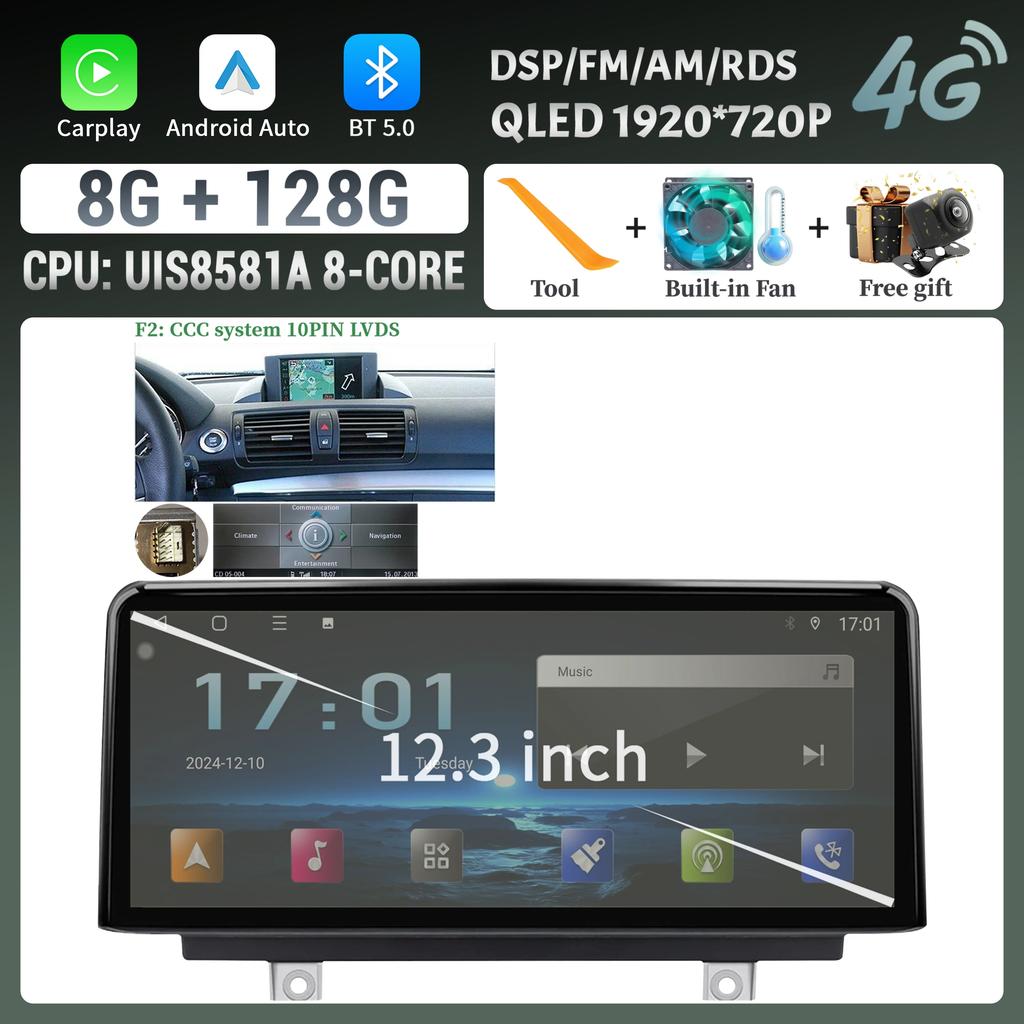 12.3inch For BMW 1 Series E81 E82 E87 E88 2004-2012 Android Auto Radio Wireless Bluetooth Carplay Multimedia Touch Screen Stereo