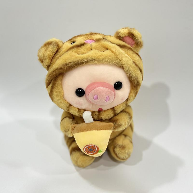 Cute Plush Milk Tea Bubble Cup Stuffed Animal Pink Strawberry Pig Plushie Toys Boba Plush Dolls Cartoon Tiger Rabbit Frog Plush