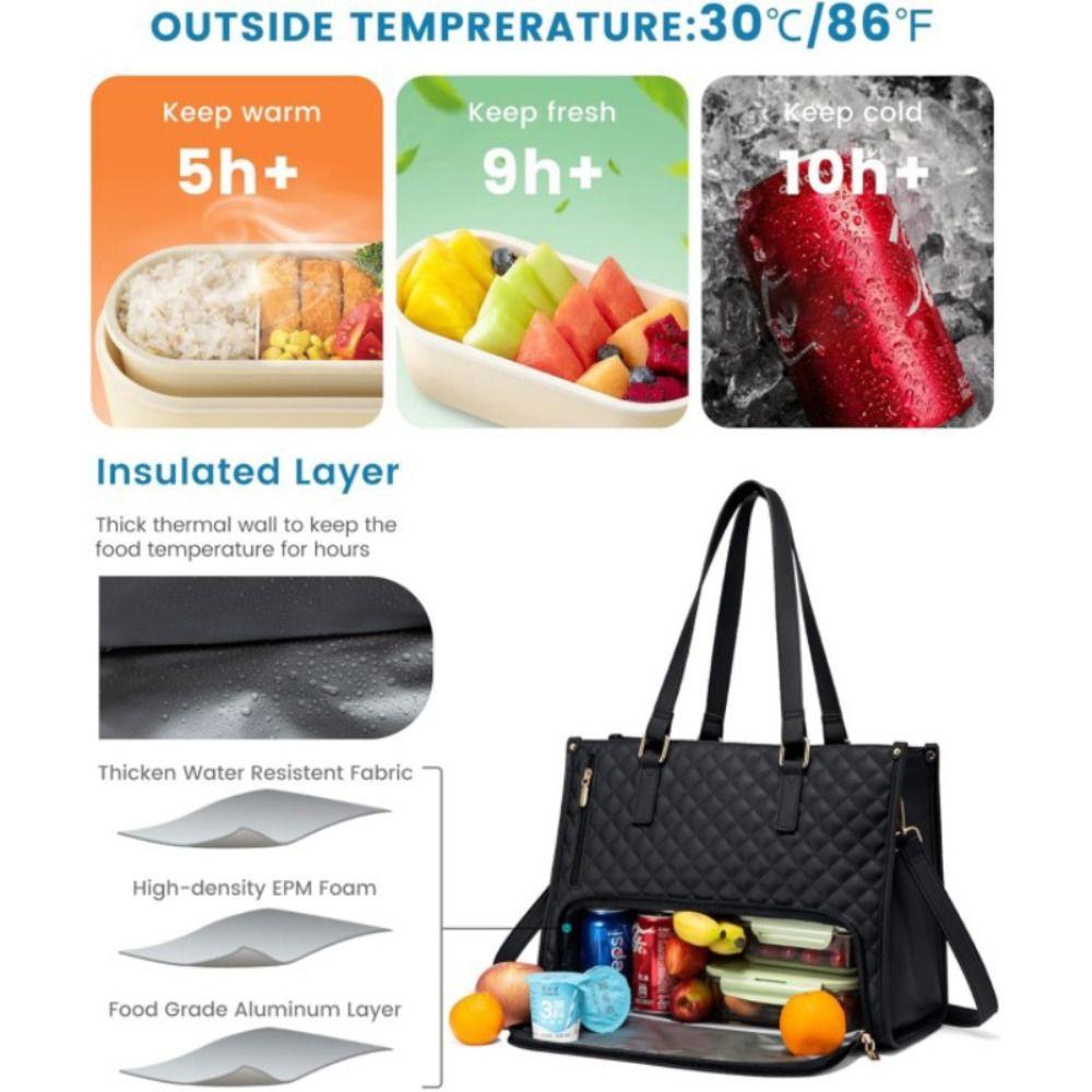 2 in 1 Lunch Tote Bag for Women Large Capacity Insulated 15.6 Inch Laptop Bag Lunch Compartment with Purse Computer Handbag