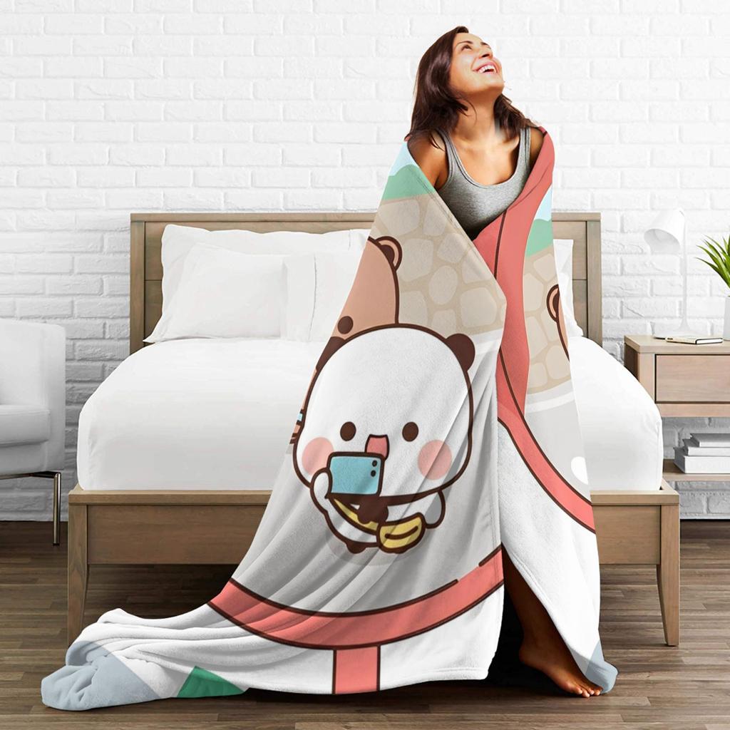 Super Soft Bubu Dudu Bear And Panda Throw Blanket Premium Flannel Fleece Lightweight Bed Blanket Cozy Plush Bedspread All Season