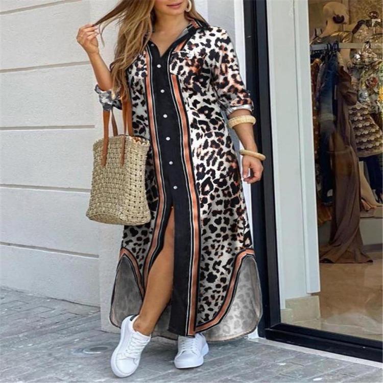 European American Women Sexy Single Breasted Long Shirt Dress Spring Fall Fashion