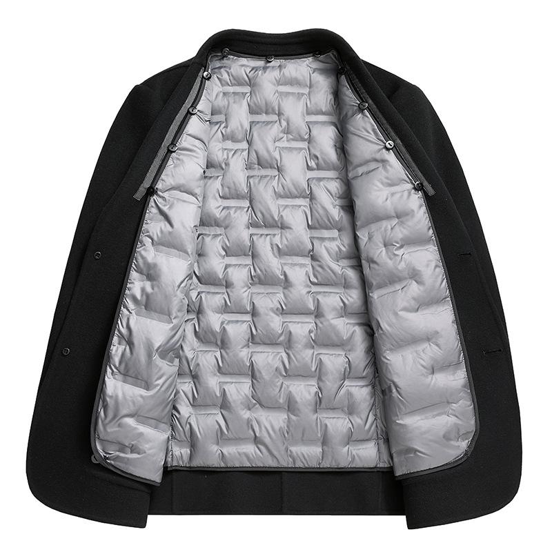 Cappotto in Lana e Nylon Double-sided da Uomo con Imbottitura in Piuma Rimovibile Collo a Revers Giacca Sottile in Lana da Uomo