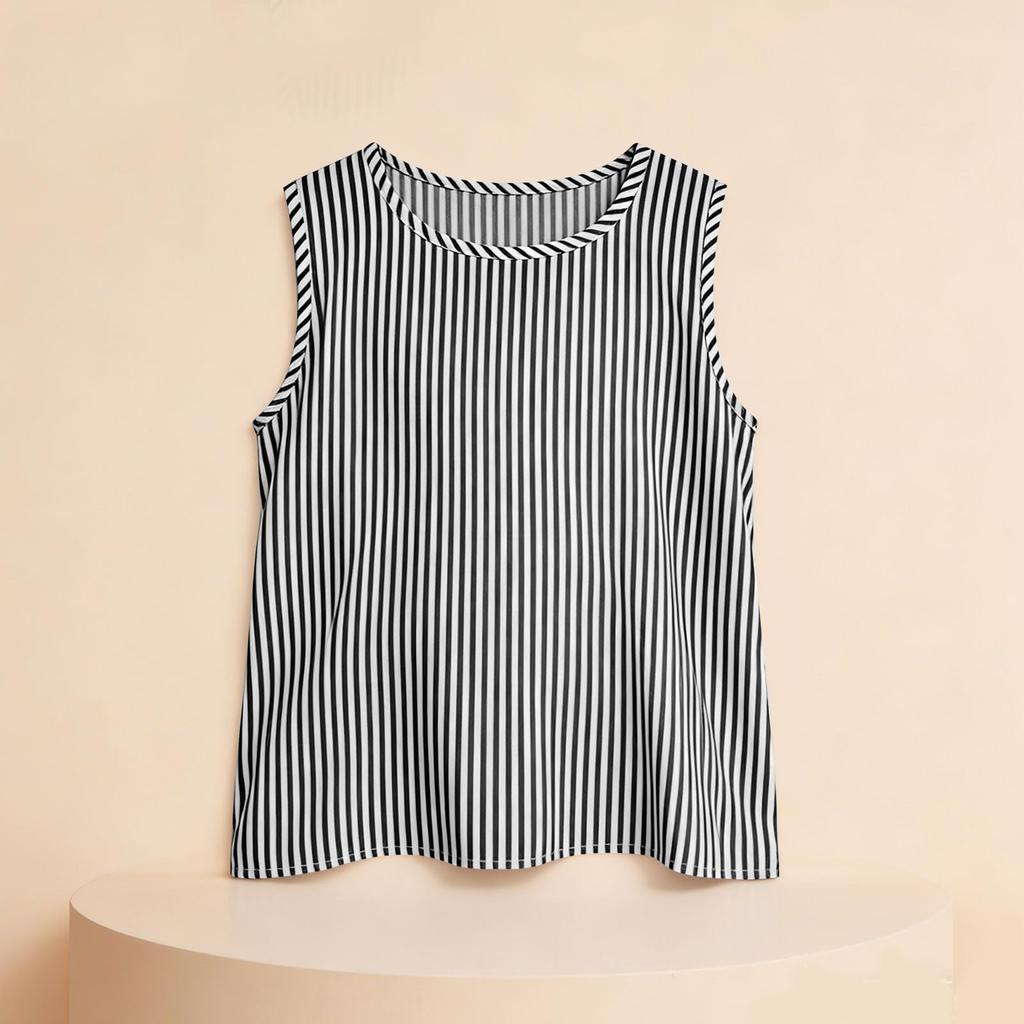 Girls Sleeveless Tank Top Casual Summer Shirt Lightweight Soft Fabric Striped Pattern Comfortable Fit Kids Clothing