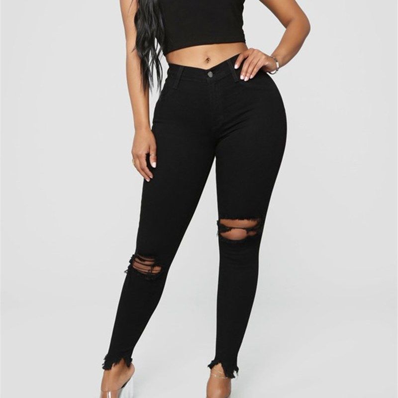 2024 Fashion Tall Waist Ripped Jeans for Women Elastic Pants