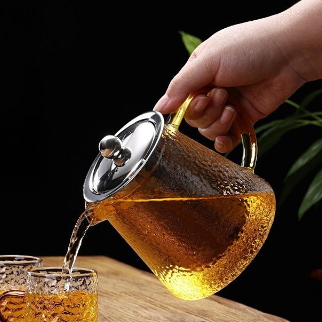 Thick Glass Teapot Transparent Large Tea Pot  Tea Maker Stainless Steel Filter Heat-resistant Boiling and Tea Set Office TeaPot