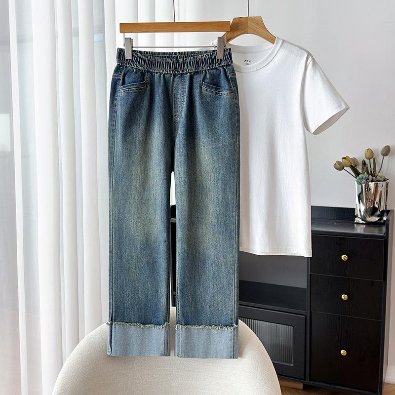 

Women s Plus Size High Waist Elastic Cigarette Pants - Slim Fit Straight Leg Jeans for Autumn 3XL (for 120-140 jin) джинсовый синий