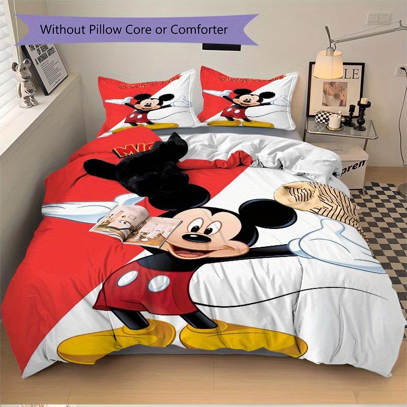 3pcs Colorblock Mickey Mouse Bedding Set, Including 1 Quilt Cover and 2 Pillow Shams, Without Filling, Soft and Comfortable Home Bedroom W011