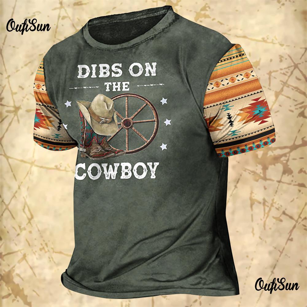 Men's Vintage T-shirts Cowboy Design Western America Tops 3D Printed O-Neck Oversized T-shirt Short Sleeve Streetwear