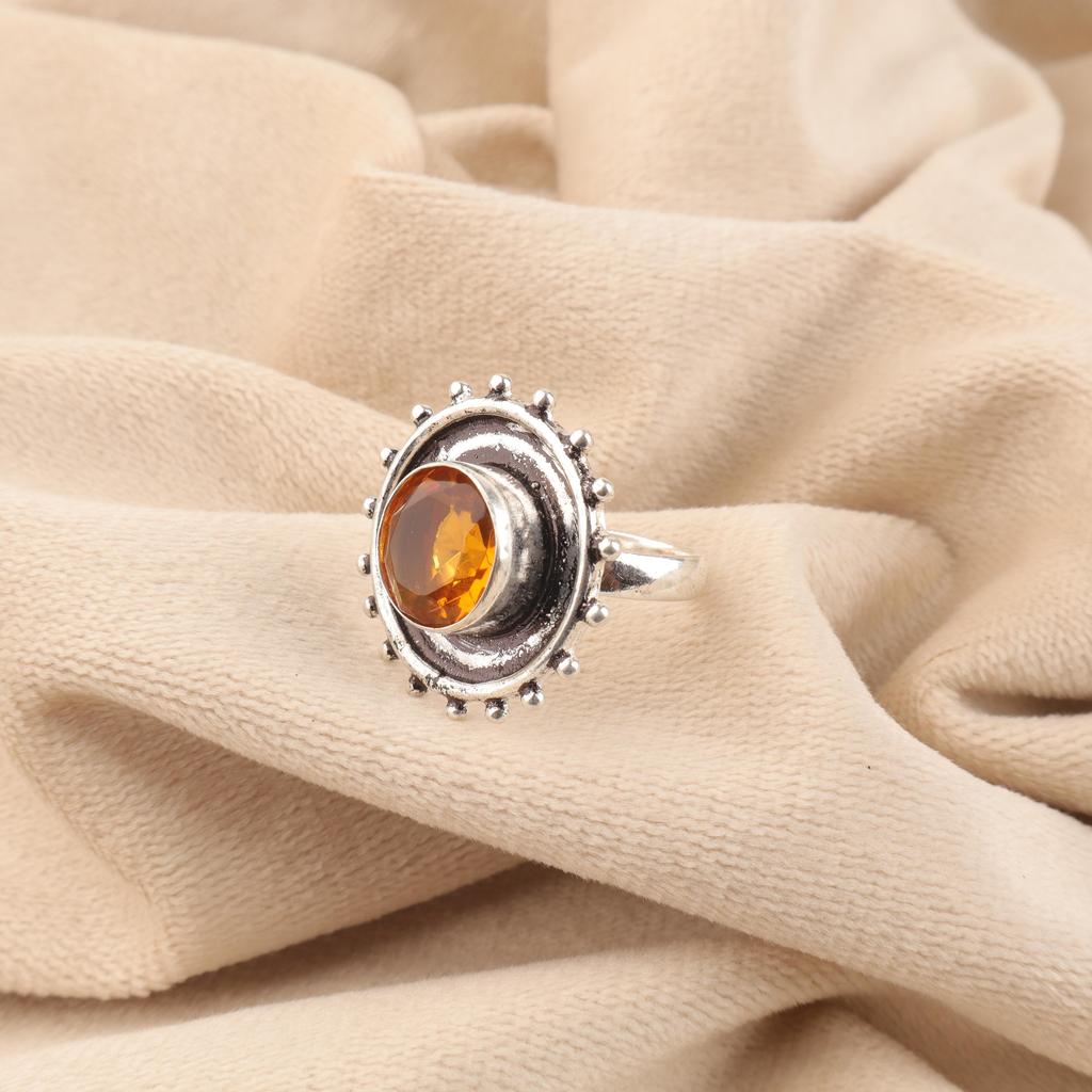 Citrine Gemstone Jewelry 925 Sterling Silver Ring, Handmade Designer Jewelry Ring, Gift For Mom