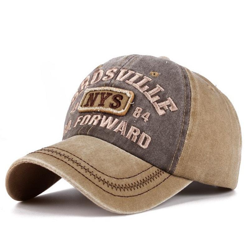 Four Seasons Men Baseball Cap Casual Distressed Washed Cotton Letter Embroidered Cap Bent Brim Dome Casual Sun Protection Hat