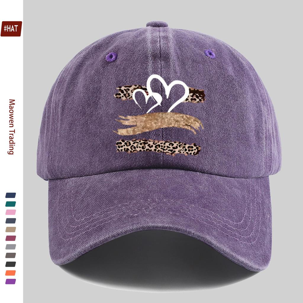 pc Summer Leopard Print Baseball Cap with Golden Brushstroke and White Double Heart Pattern Design Sun Hat Comfortable and Lig