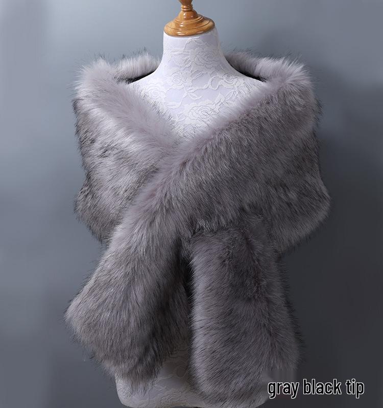Women's Faux Fox Fur Shawl Cloak: Thick Autumn/Winter Bridal Evening Scarf and Neck Warmer