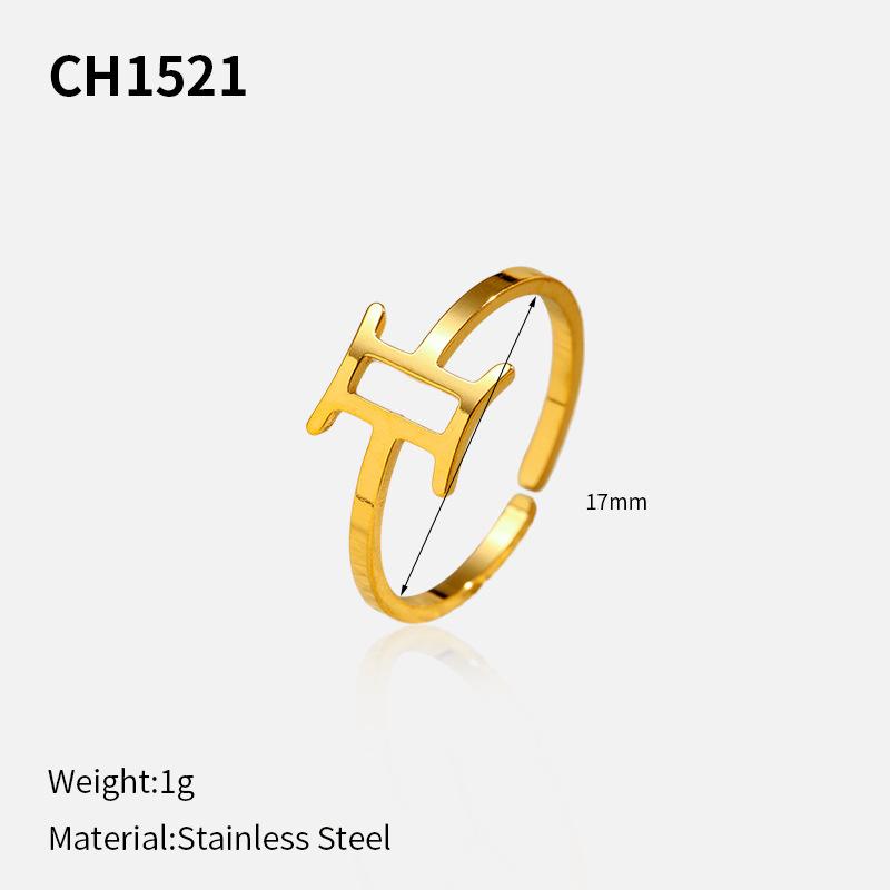 European and American plated stainless steel 18k gold personality creative simplicity 11 constellation opening adjustable titanium steel ring