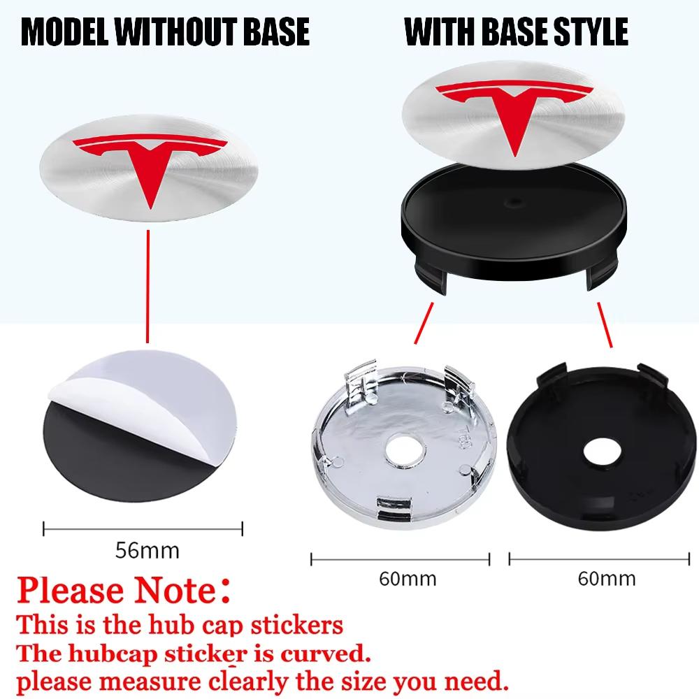 4Pcs 56/60mm Car Wheel Center Hub Caps Stickers Auto Replacement AccessoriesFor Tesla Model 3 Model Y Model S Model X Highland