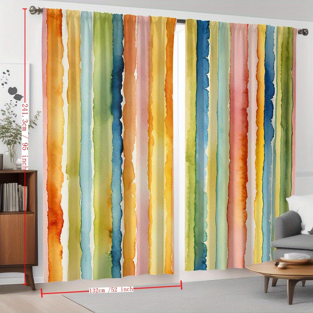 Watercolor Stripe Curtains Set of 2 – Vibrant Abstract Vertical Washes, Rod Pocket Light Filtering Drapes