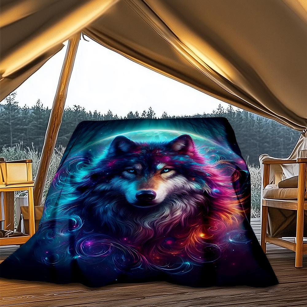 1pc Tiger Moon Night Throw Blanket Polyester Fiber, Lightweight Flannel, Soft & Warm, All Season Use for Outdoor, Camping