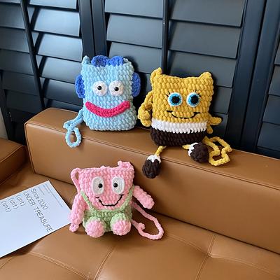 2025 New Messenger Parent-child Bag Mobile Phone Bag Niche Versatile SpongeBob SquarePants Wool Hand-crocheted Finished Bag