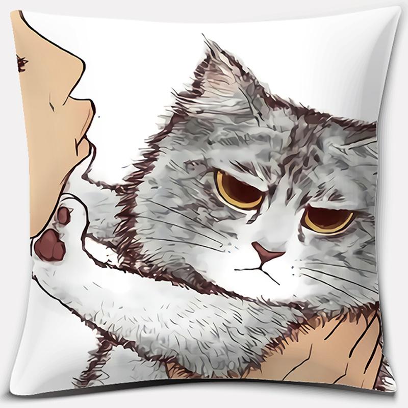 Funny Cute Cat Cushion Cover Cartoon Pets Pillows Cases Sofa Pillowcase Home Office Decoration
