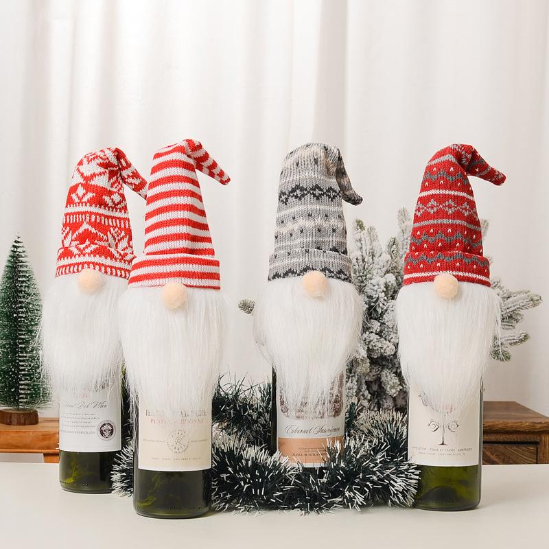 New Christmas Decorations Knitted Hat Forest Old Man Wine Set Faceless Doll Wine Bottle Decorative Wine Cap