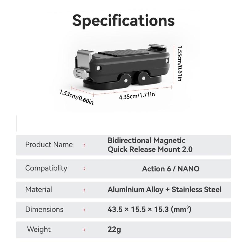 Action-Kamera Schnelle Lösungsbefestigung Bidirektionales Magnetverschluss Leicht 360 Grad Drehbar Staubdicht für Sportaufgaben