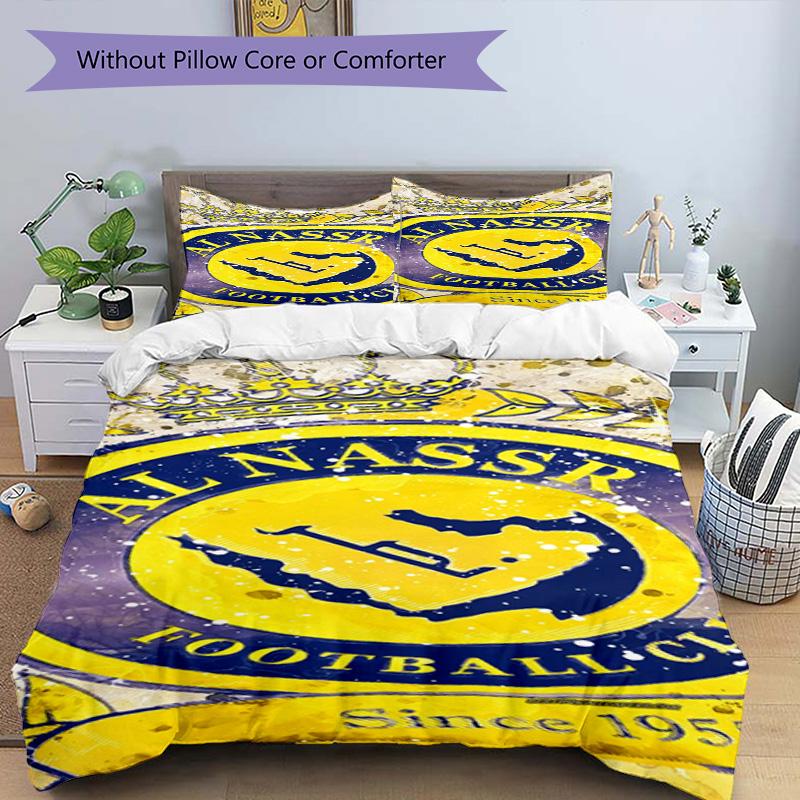 Al-Nassr Football Club Crest Printed Pattern Duvet Cover Set – includes 1 duvet cover and 2 matching pillowcases Bedroom decor Christmas gifts
