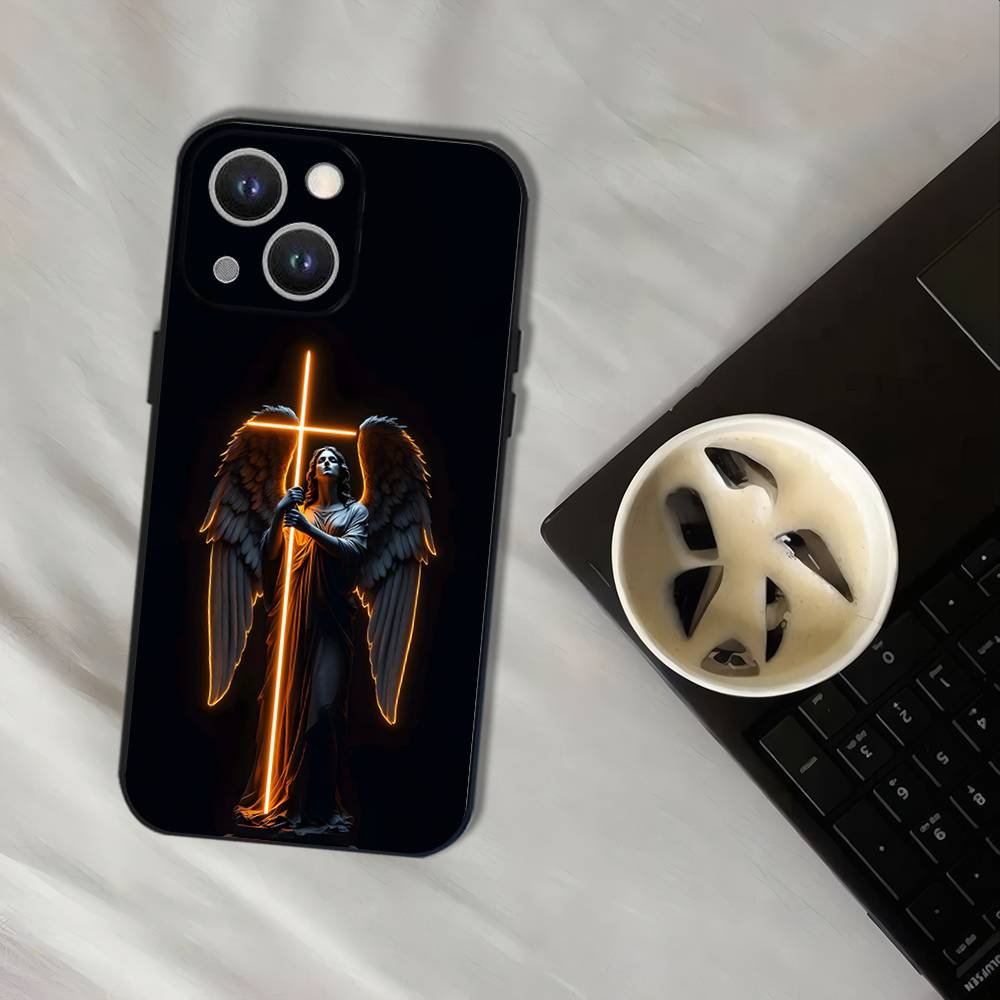 Archangel Michael Cross Phone Case For iPhone 16,15,14,13,12,11,Pro,XS,Max,XR,Plus,E,SE4,Mini Black Soft Cover