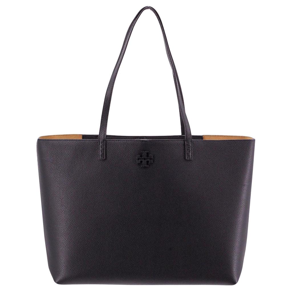 Tory Burch Mcgraw Solid Double T Logo Leather Tote Bag Women tote Black 152221-001