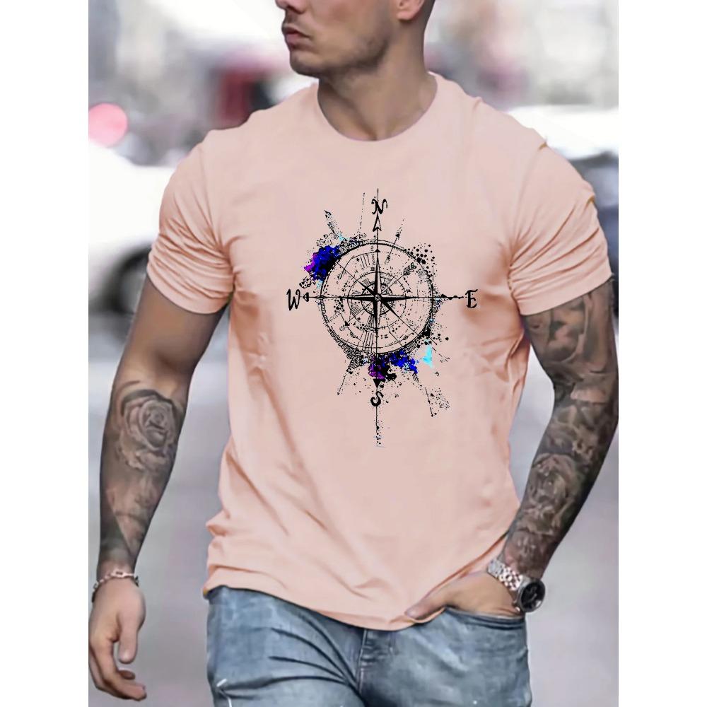Men's Summer Fashion Compass Pattern Round Neck Short Sleeve