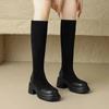 (Leather) 2025 new platform boots boots women's elastic and thin knee short boots thick heel medium boots