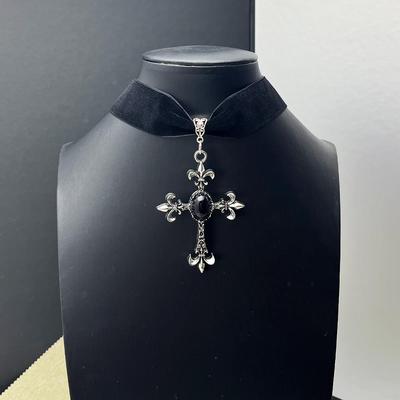 Gothic Cross Velvet Choker Necklace - Women's Punk Fashion Jewelry