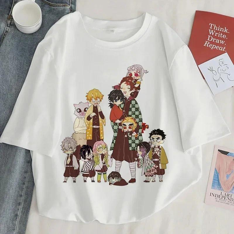 Demon Slayer Print T shirt Women Harajuku Aesthetic White Tops Tee Tshirt Japan Anime Ullzang Female TShirt summer black t-shirt
