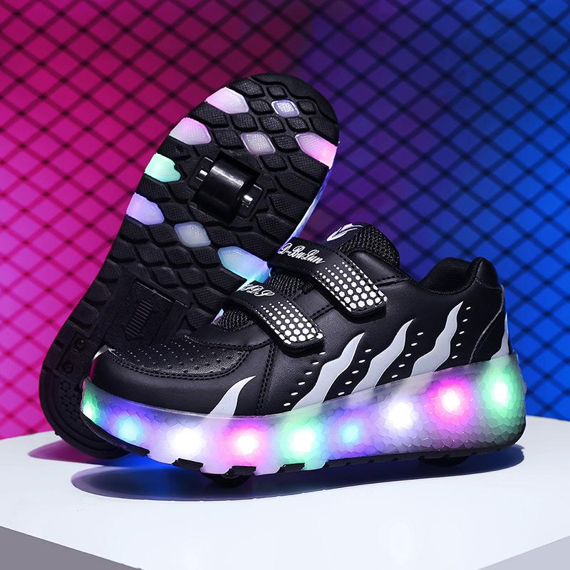 Детские беговые кроссовки с подсветкой, двухколесные коньки, светящиеся светодиодные кроссовки 27