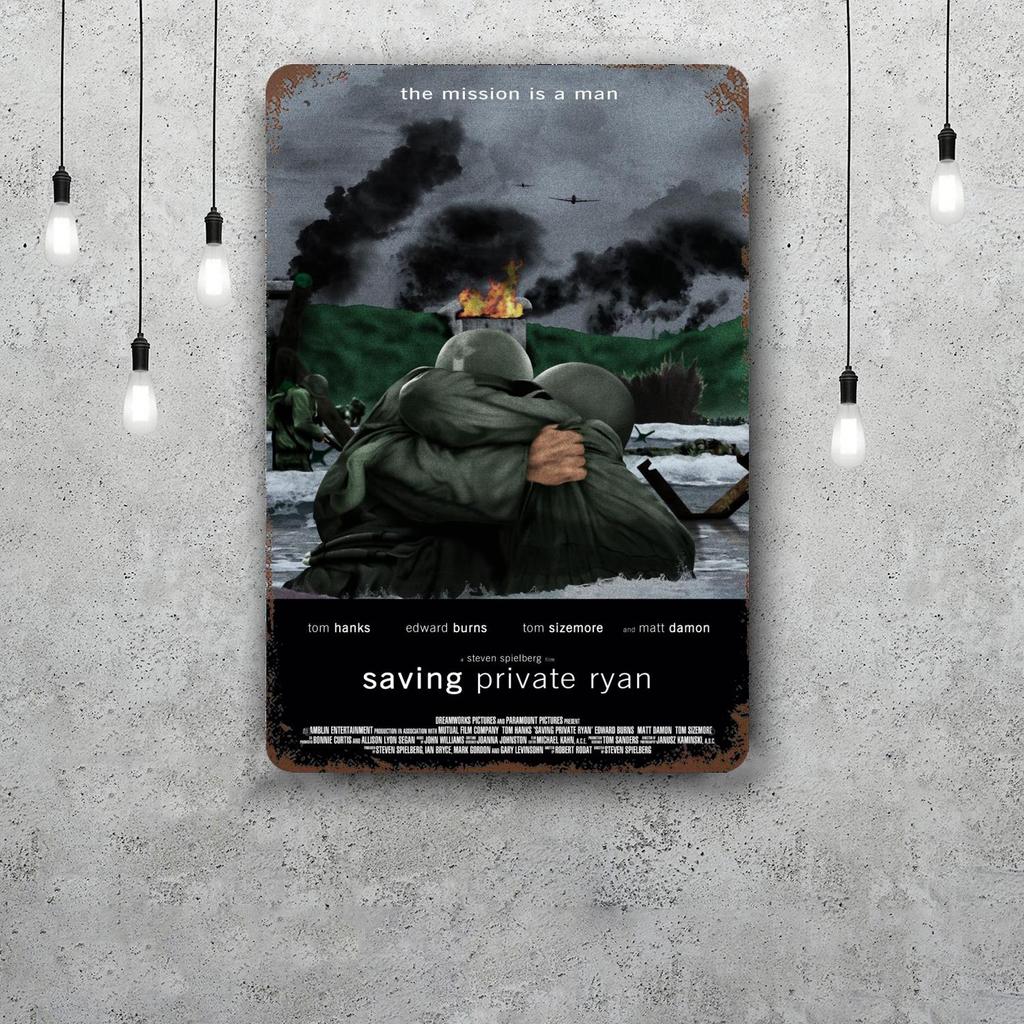 Saving Private Ryan Movie Decor Poster Vintage Tin Sign Metal Sign Decorative Plaque for Pub Bar Man Cave Club Wall Decoration