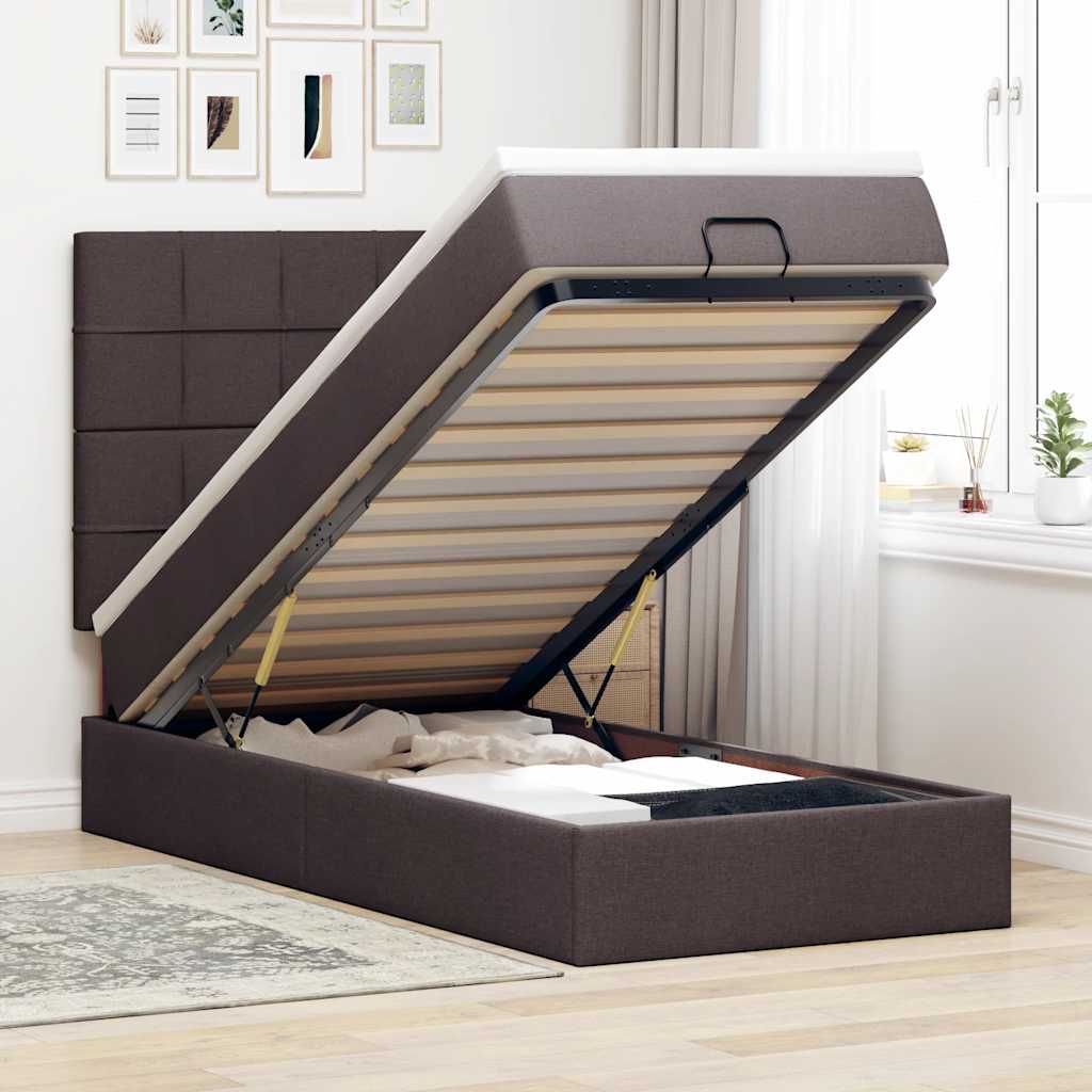 Ottoman Bed with Mattress Dark Brown 90 X 200 Cm Fabric