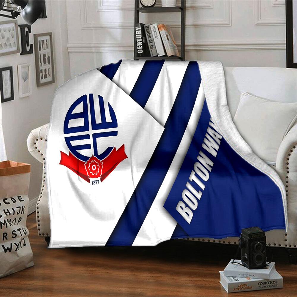 Bolton Wanderers Crest Design Flannel Blanket, Soft Polyester, Modern Design, All-Season for Camping, Travel, Gifts for Holidays or Birthdays