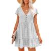 2026 Spring/Summer V-neck Buttoned Floral Short-sleeve Loose Casual Dress for Women