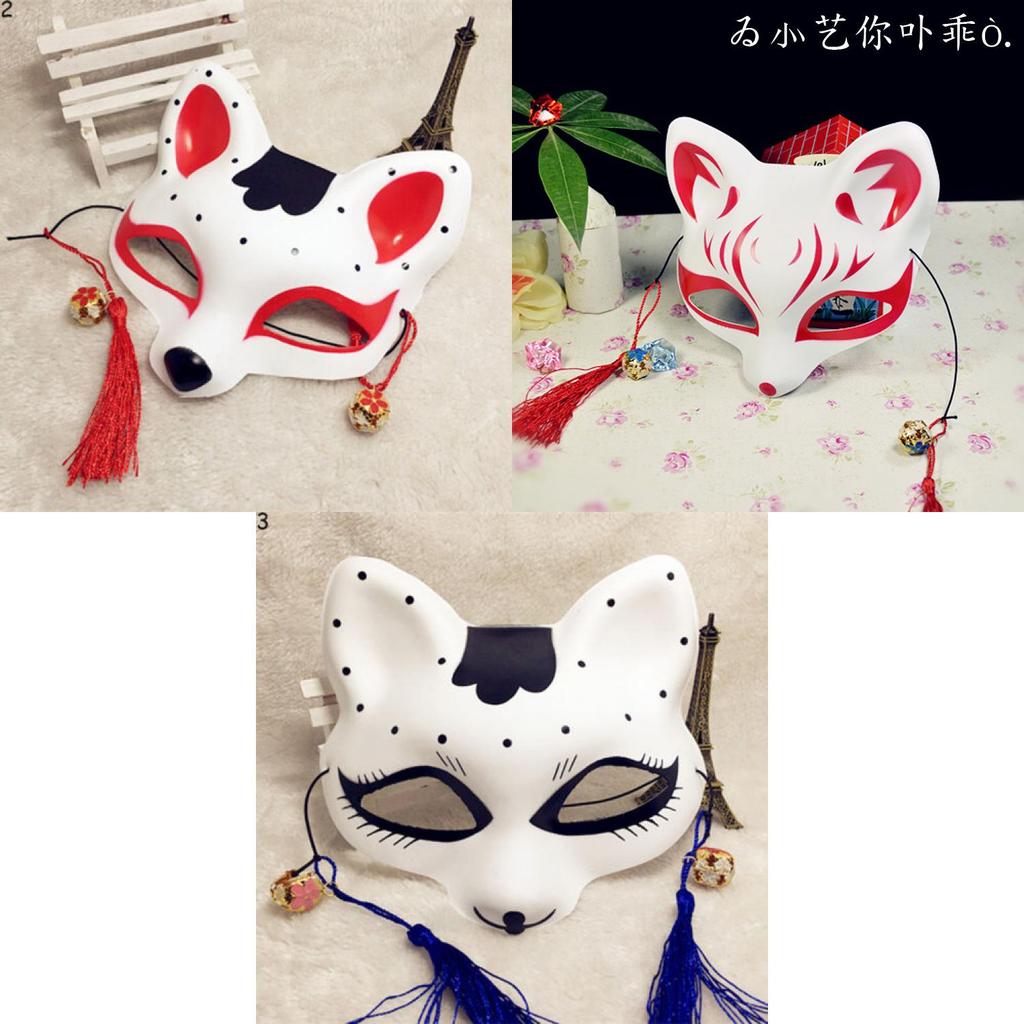 Japanese Anime Half Face Fox Mask Handpainted Kitsune Cosplay Halloween Costume Accessory