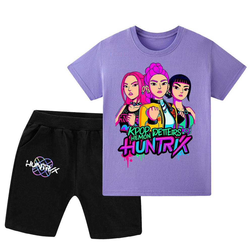 WA1210 Kids Boys Girls Kpop Rumi Zoey Mira Print Short Sleeves T-shirt Shorts Pants Sets