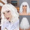 Perruque synthétique longue ondulée blanche avec frange, perruque noire en Fiber résistante à la chaleur pour femmes, usage quotidien, Lolita naturelle pour Cosplay