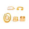 Salircon 5 Pcs Exquisite Imitation Pearl Irregular Adjustable Open Ring Set Trendy Hollow Geometry Stackable Finger Ring Jewelry