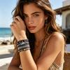 Geflochtenes Armband Mehrschichtig Bohemian Kunstlederseil mit quadratischen Steinen Perlen Boho Handgelenkzubehör