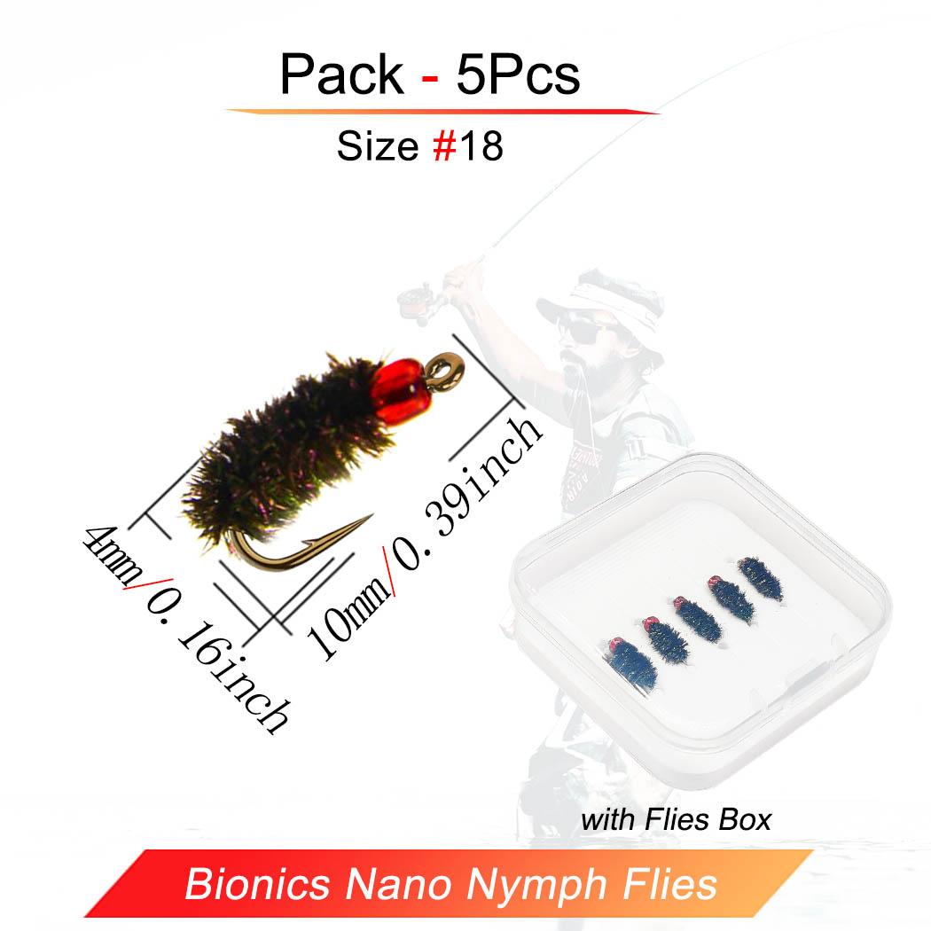 

5 шт.-с коробкой для мух Nano Nymph для форели сухие мушки искусственная приманка для ловли насекомых 3 размера по желанию Size18 (Small)