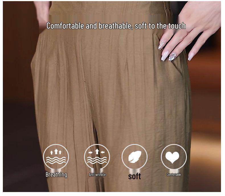 Women's 2024 High Waist Ice Silk Wide Leg Summer Pants - Thin, Loose Fit, Straight Leg, Draping Casual Style.