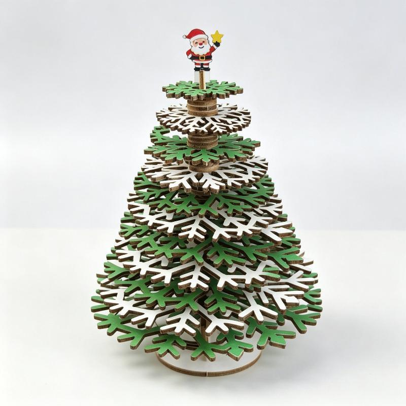 1Pcs Assemble Detachable Colorable Wooden Christmas Tree Diy 3D Snowflake Tabletop Ornament Christmas Decor Holiday Gift