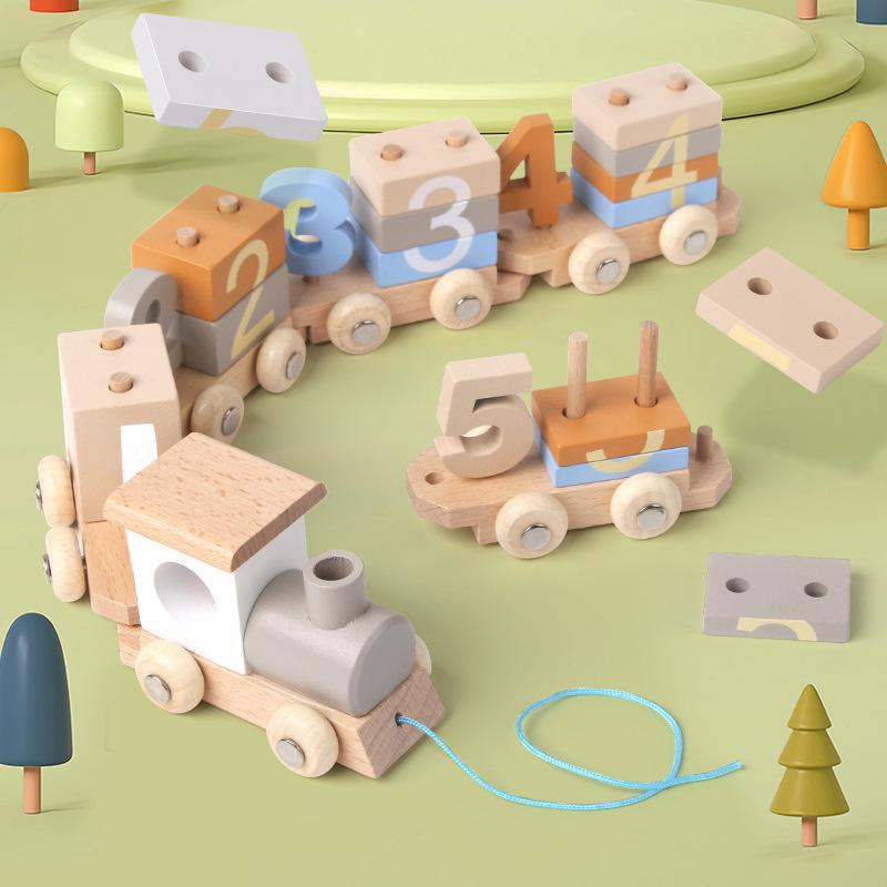 Children Drag Small Train Early Education Educational Toys Enlightenment Digital Color Cognition Collage Building Block