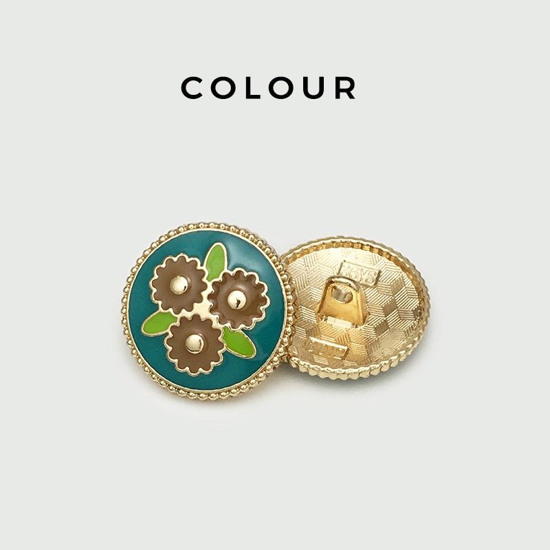 10PCS Of National Style Enamel Colorful Metal Buttons Burnt Blue Palace Oil Square Flower Clothing Button