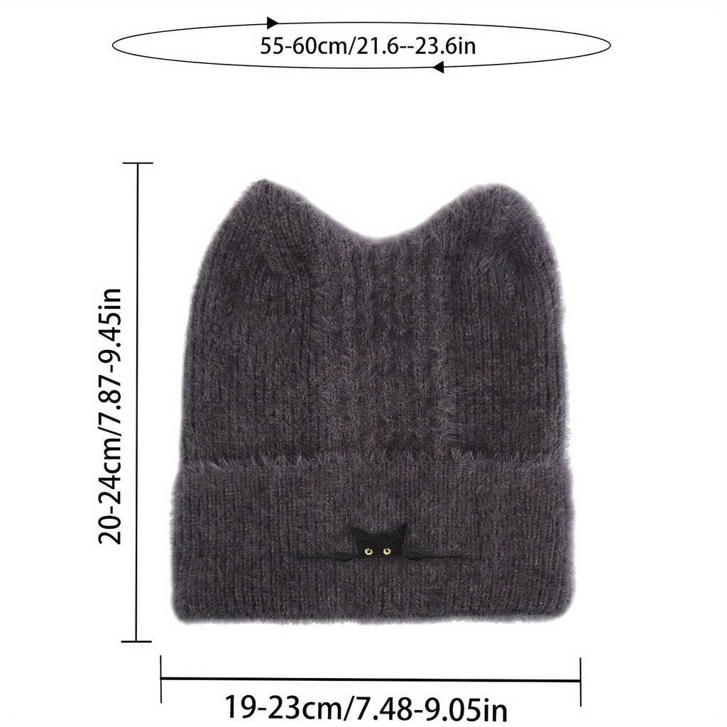 Charming Cat Ear Embroidered Wool Beanie - Cute and Cozy for Autumn & Winter