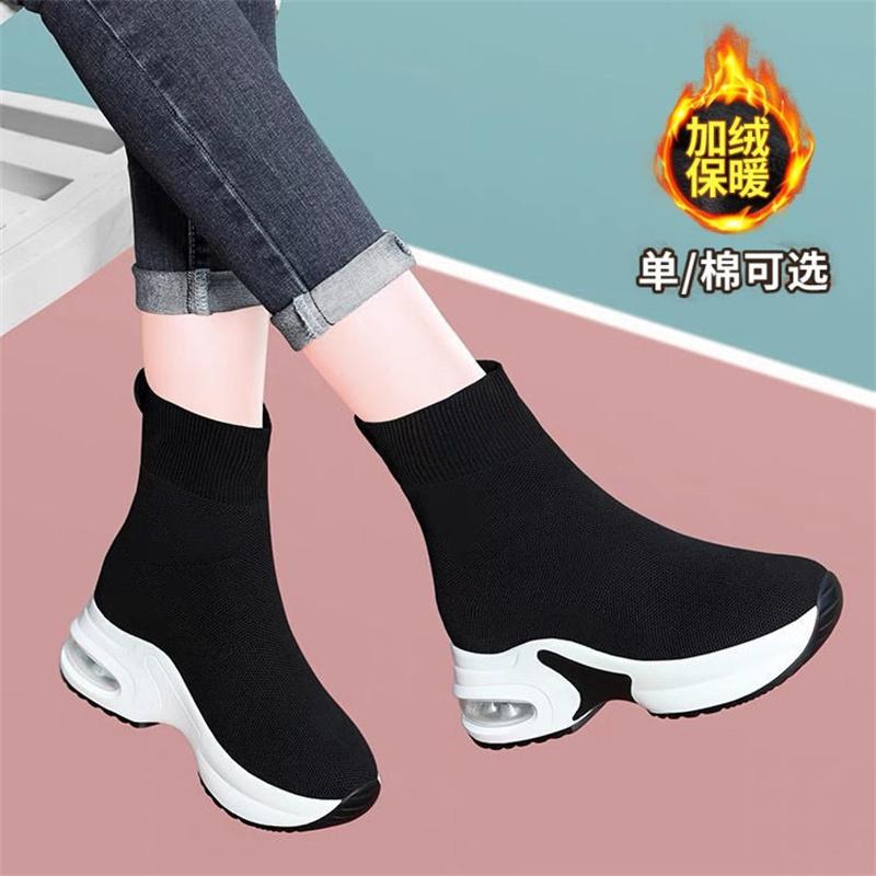 Inner Height Socks Black Shoes Women Fall Korean Version Thick Bottom High Top Boots Knitted Elastic Thin Socks Boots
