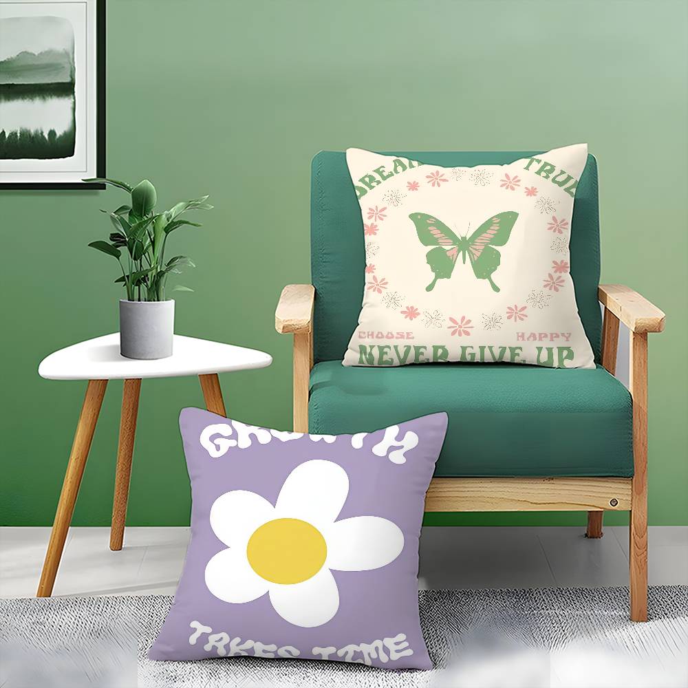 Cute Minimalist Pattern Print Flower Pillow Case Comfort Sofa Bed Silky Elegant Invisible Zipper Decorative Cushion Cover
