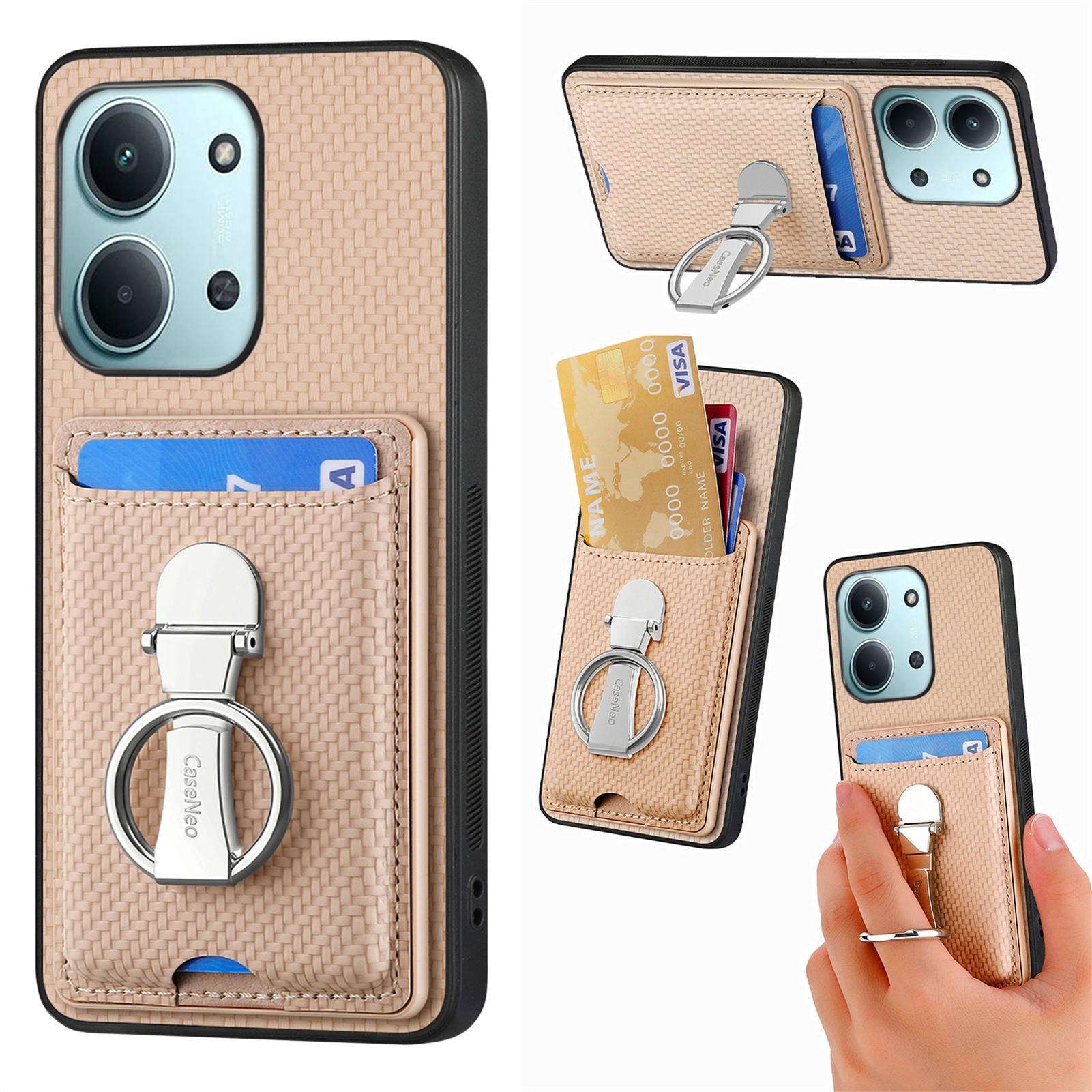 

CASENEO C1-19 for Xiaomi Redmi 15C 4G (Global) (171mm)/Poco C85 4G (171mm) Case Folding Kickstand Leather Back Cover Carbon Fiber Texture